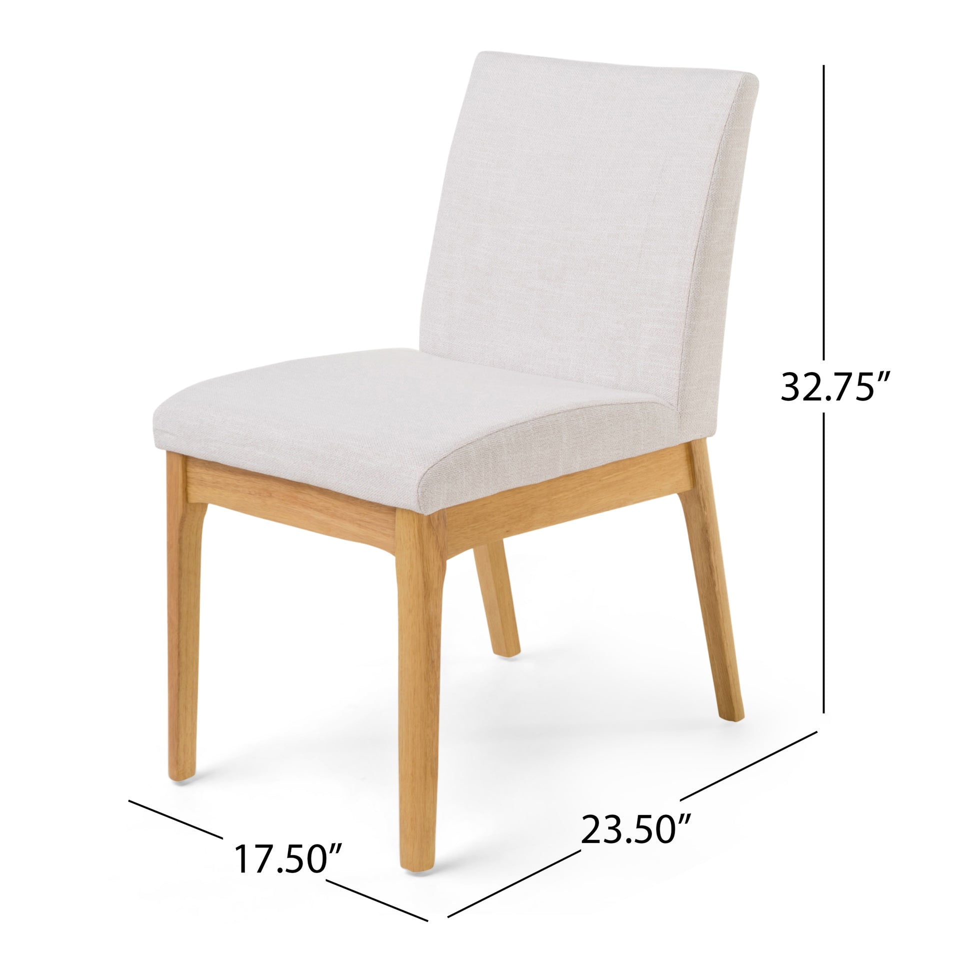 Modern dining chair with natural wood frame and light beige upholstered seat and back