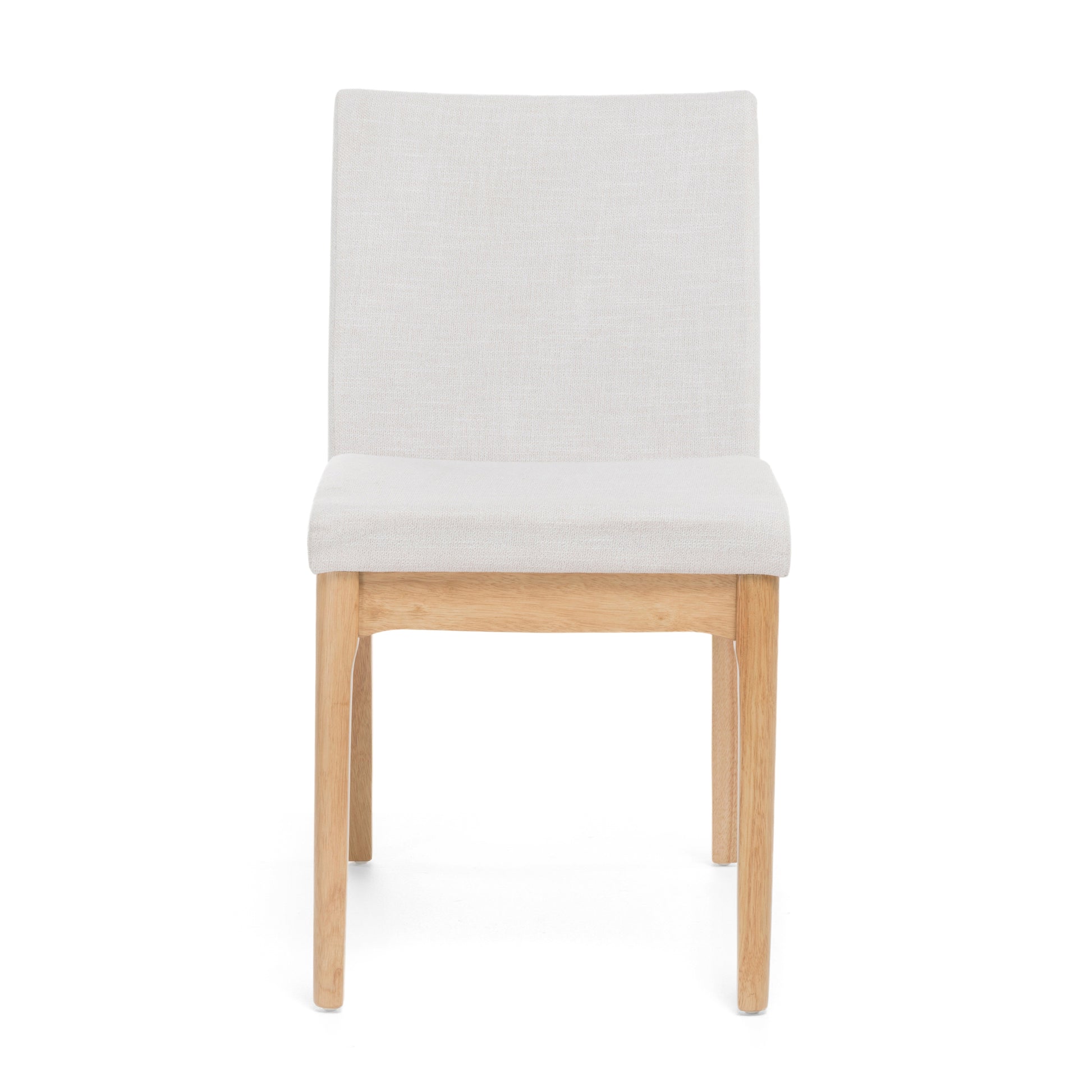Light grey fabric dining chair with natural wood legs