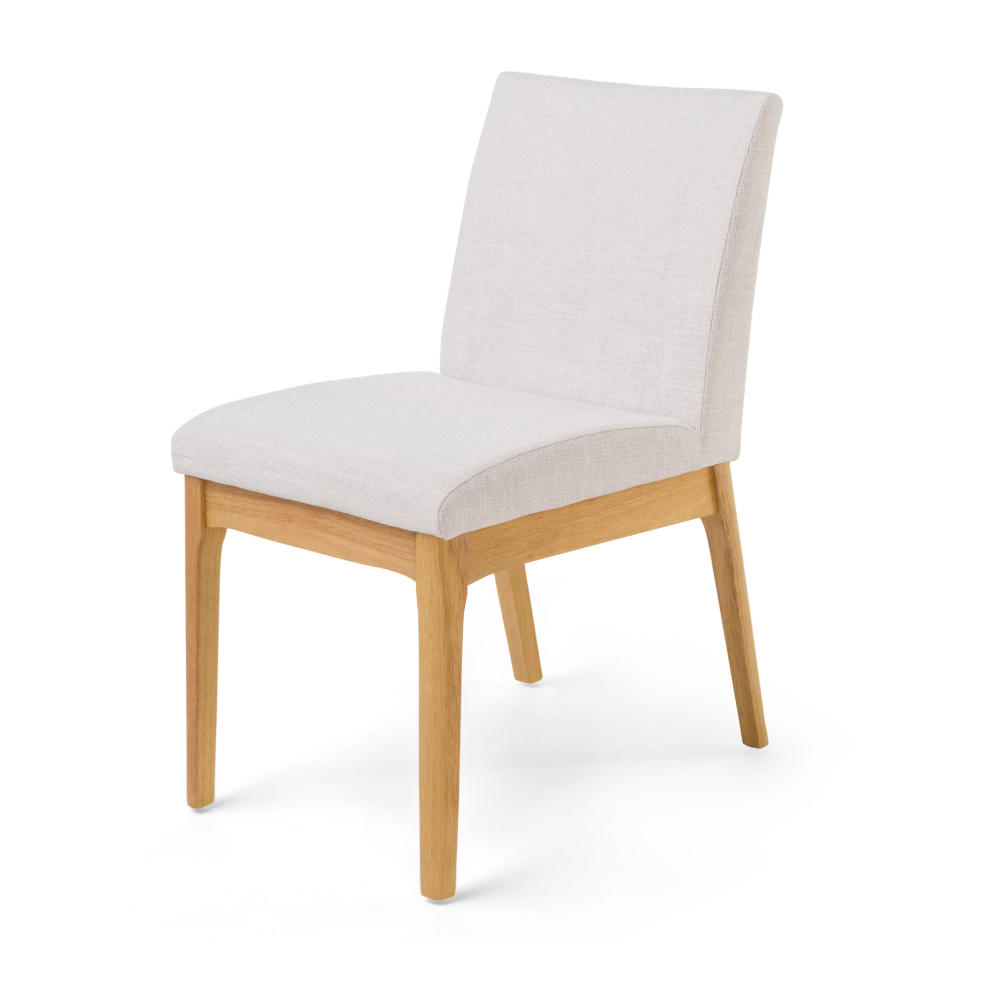 Modern beige upholstered dining chair with light oak wood legs