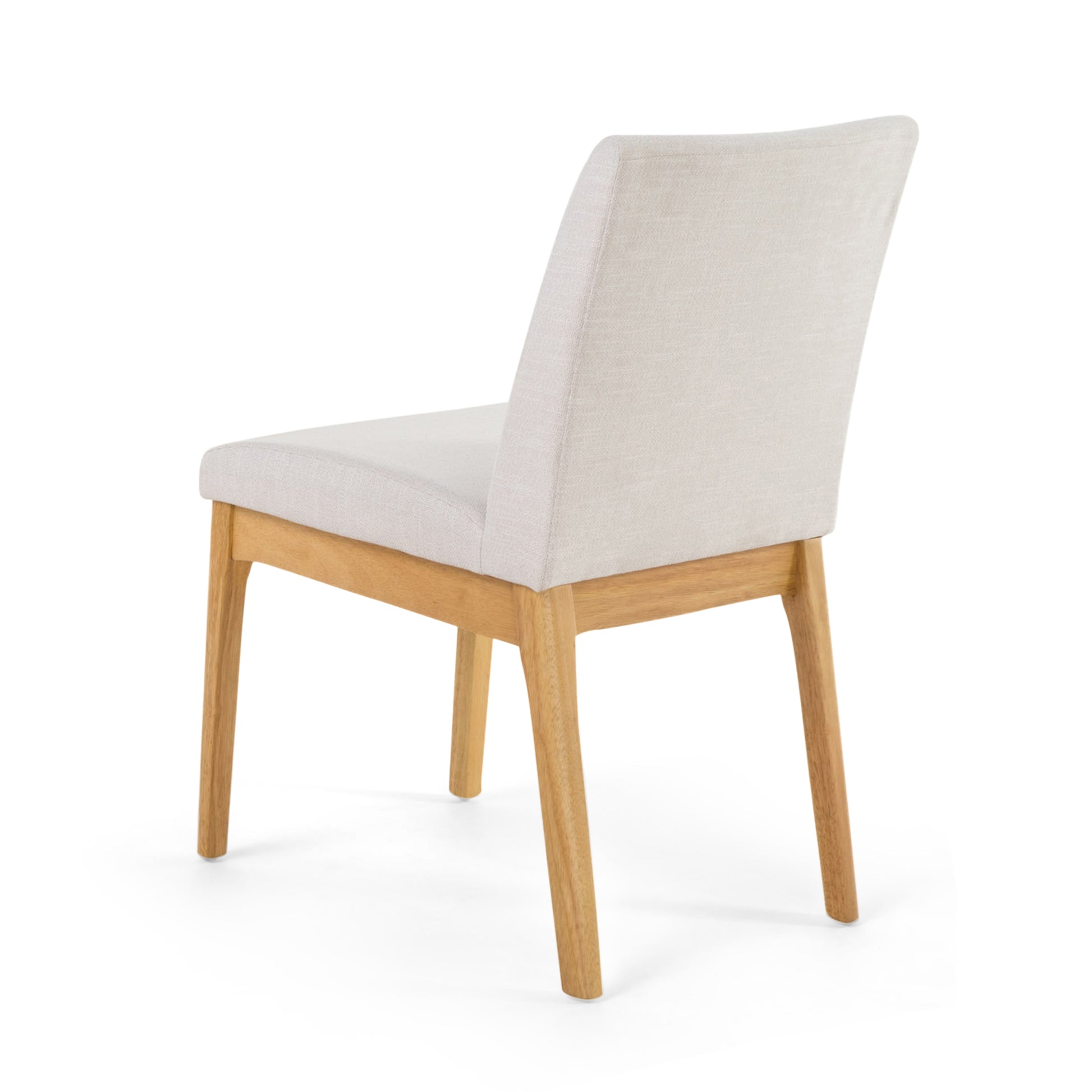 Light beige upholstered dining chair with natural wood legs modern design