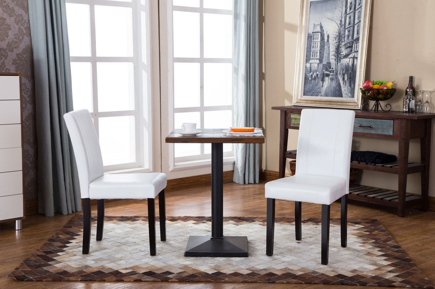 Modern white upholstered dining chair with tufted backrest
