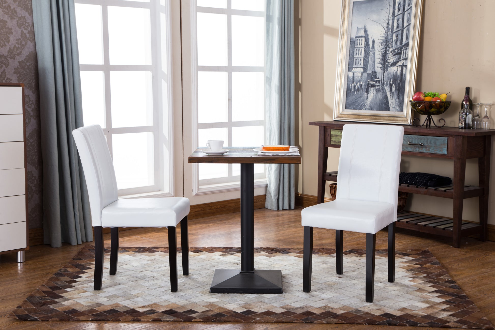 Modern white upholstered dining chair with tufted backrest