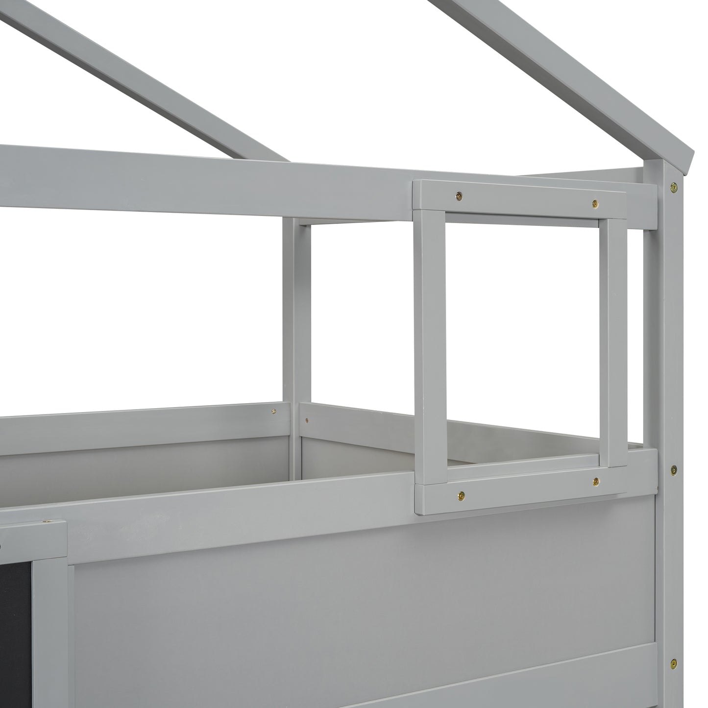 Grey wooden house bed frame detail