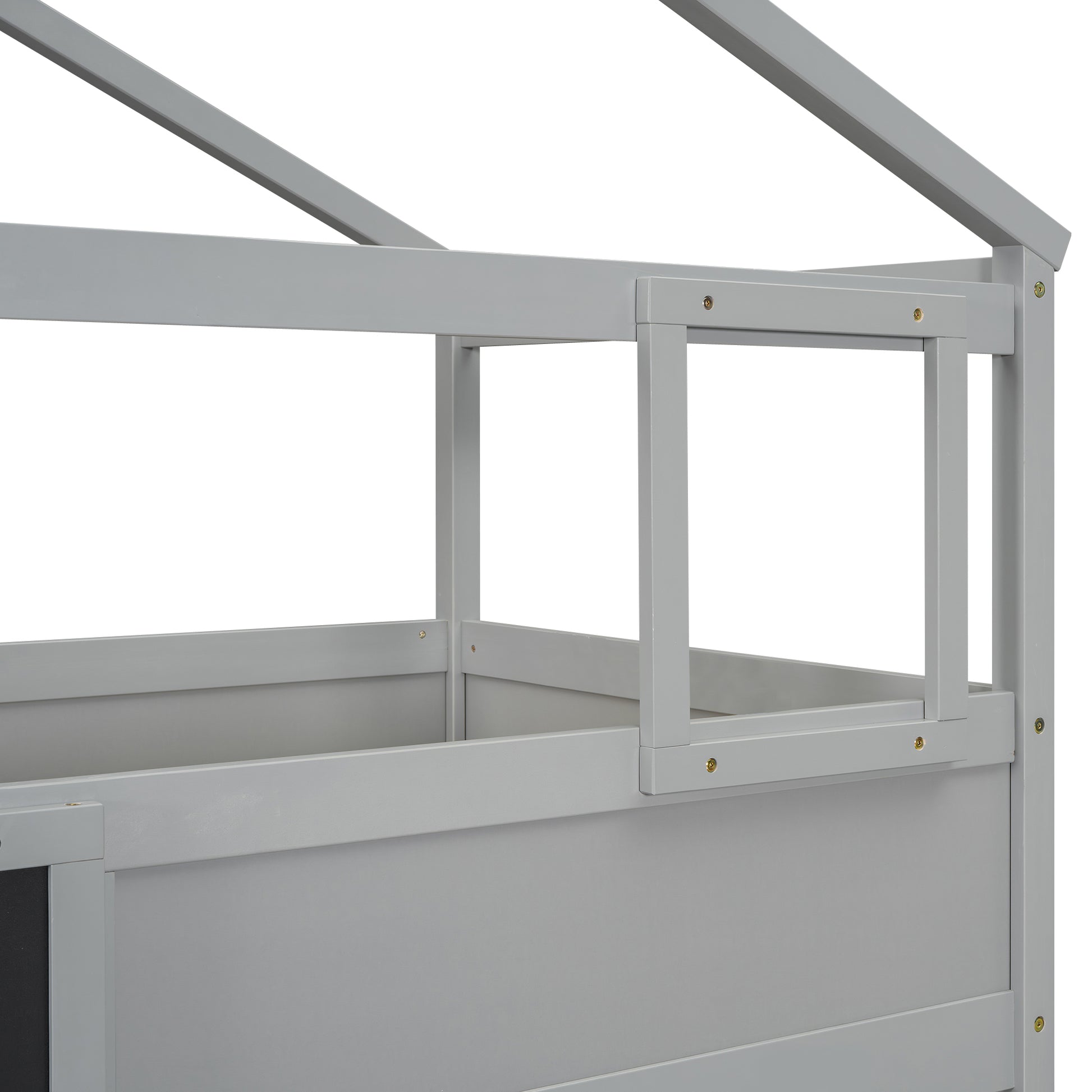 Grey wooden house bed frame detail
