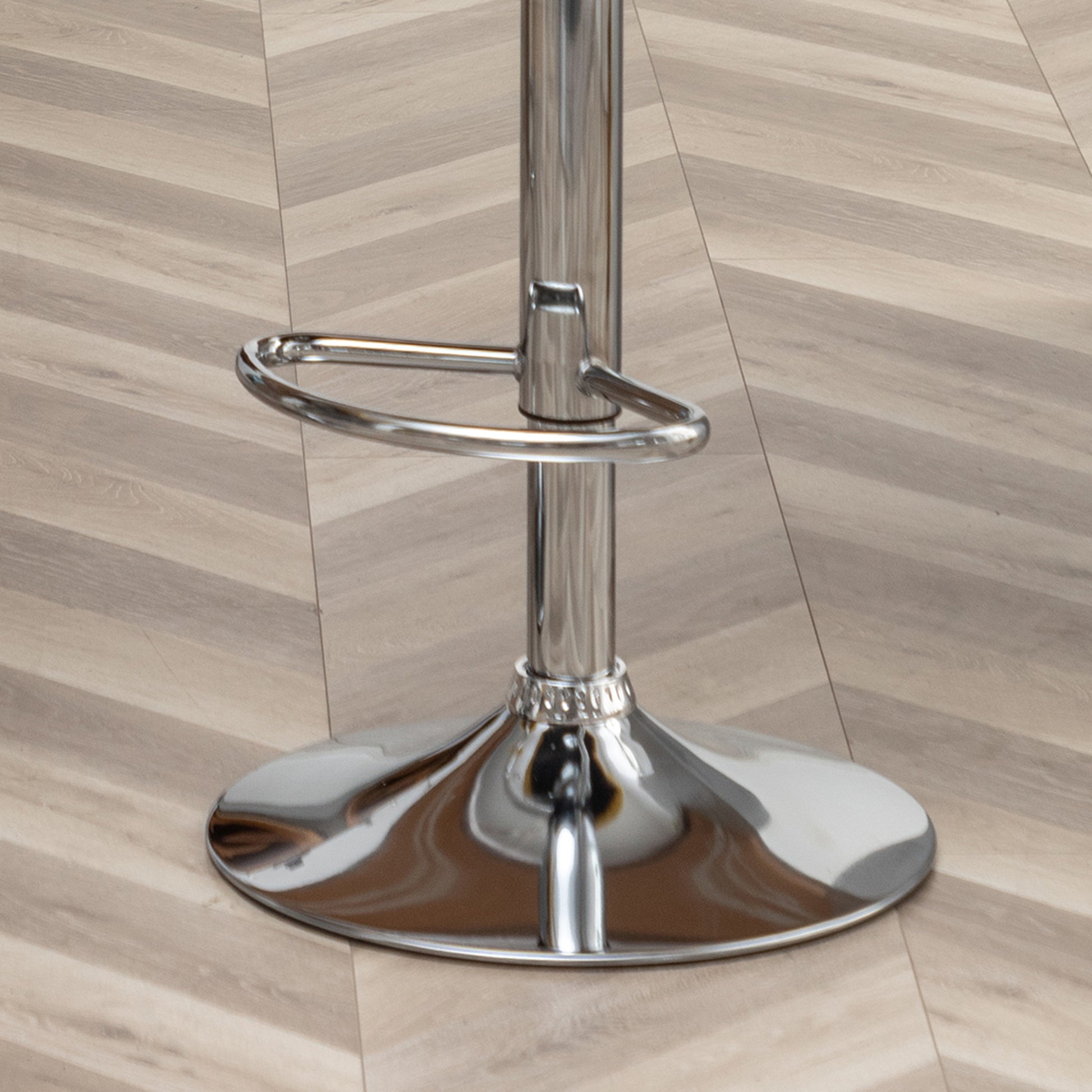 Chrome adjustable bar stool base with footrest ring
