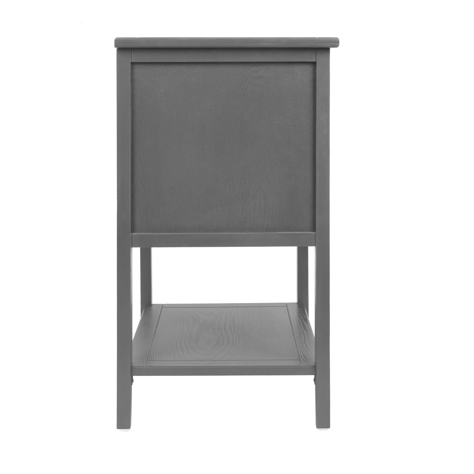 Gray wooden nightstand with one open shelf