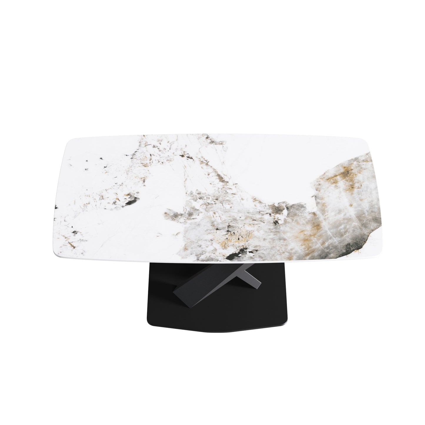 Modern white marble coffee table with black metal base