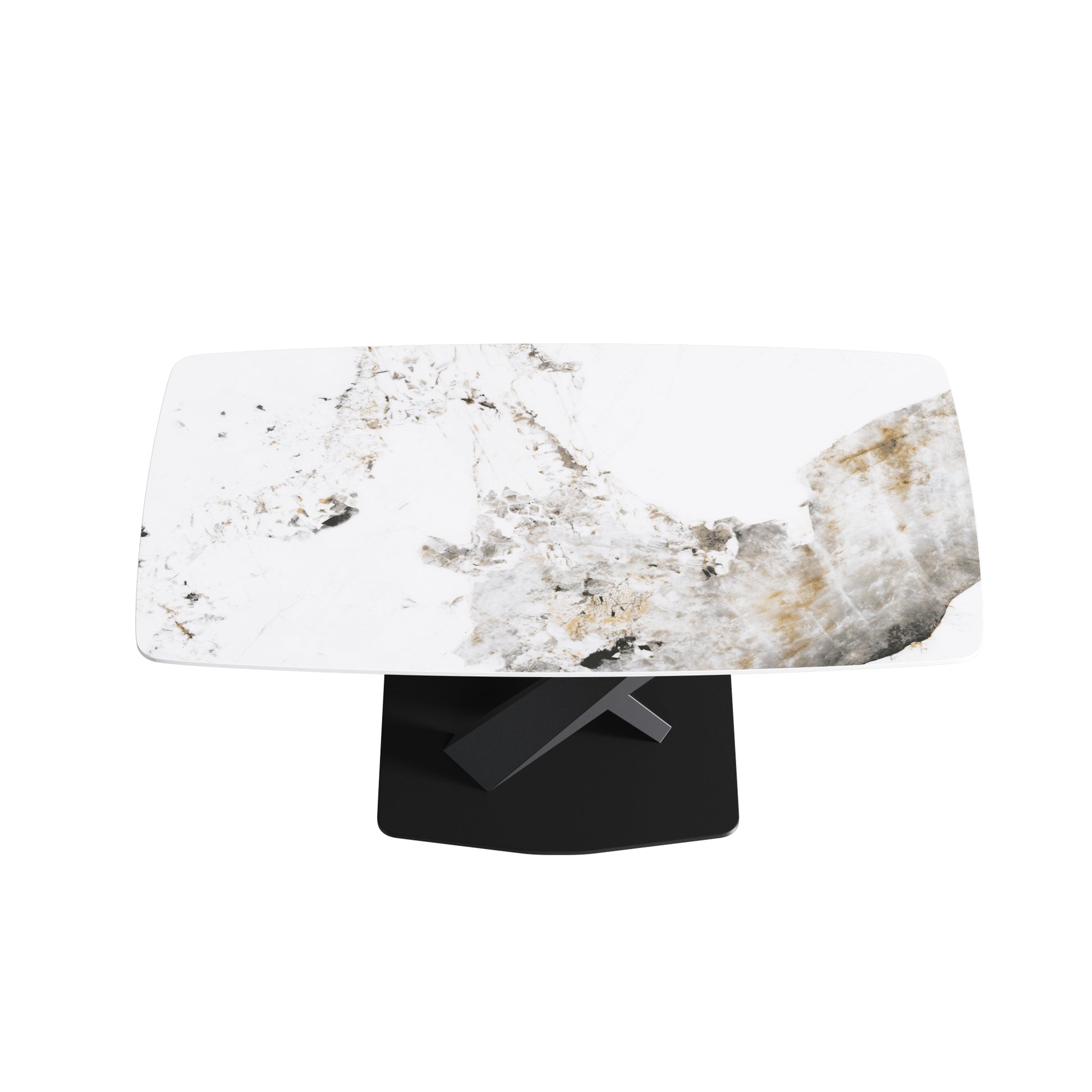 Modern white marble coffee table with black metal base