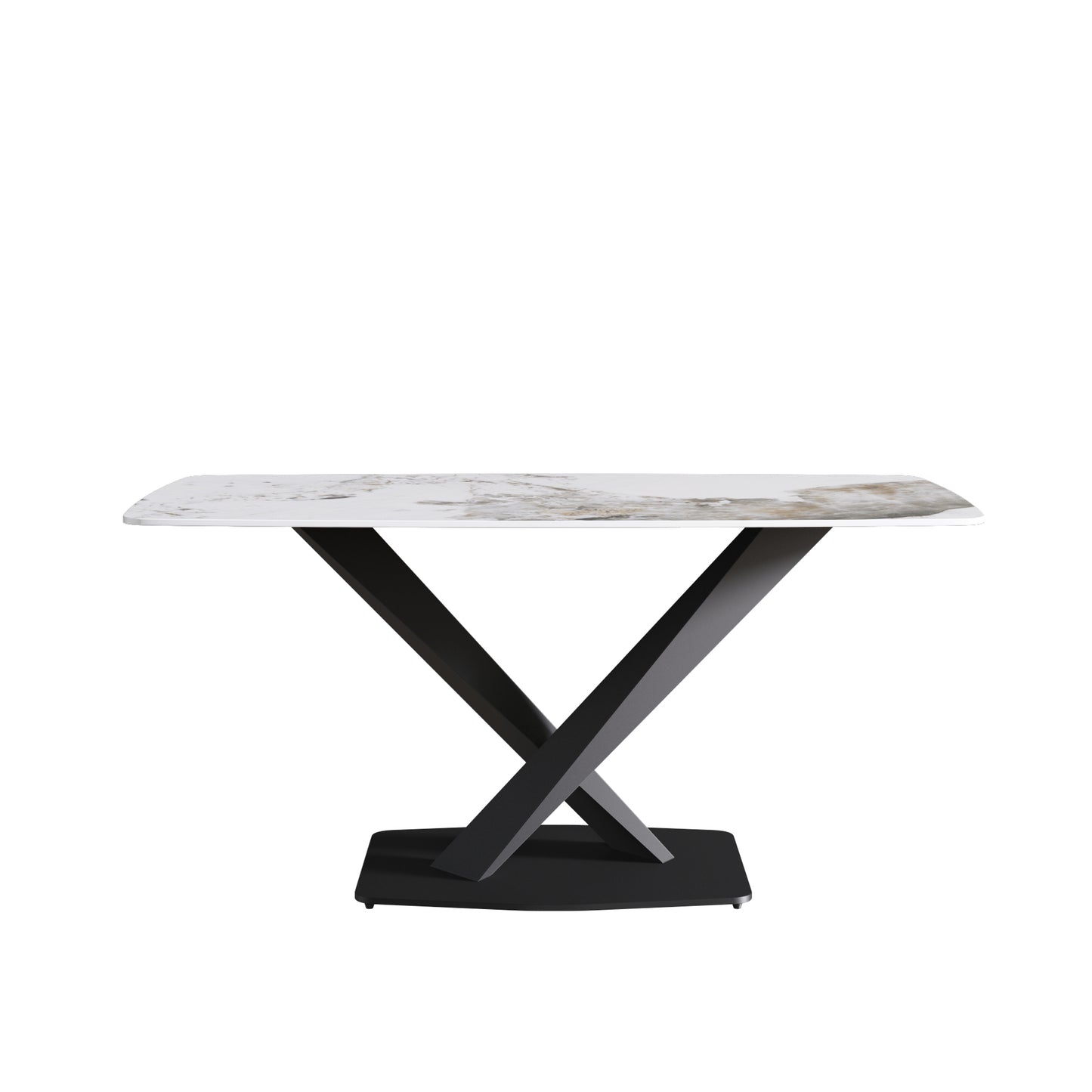 Modern dining table with white marble top and black metal Xbase