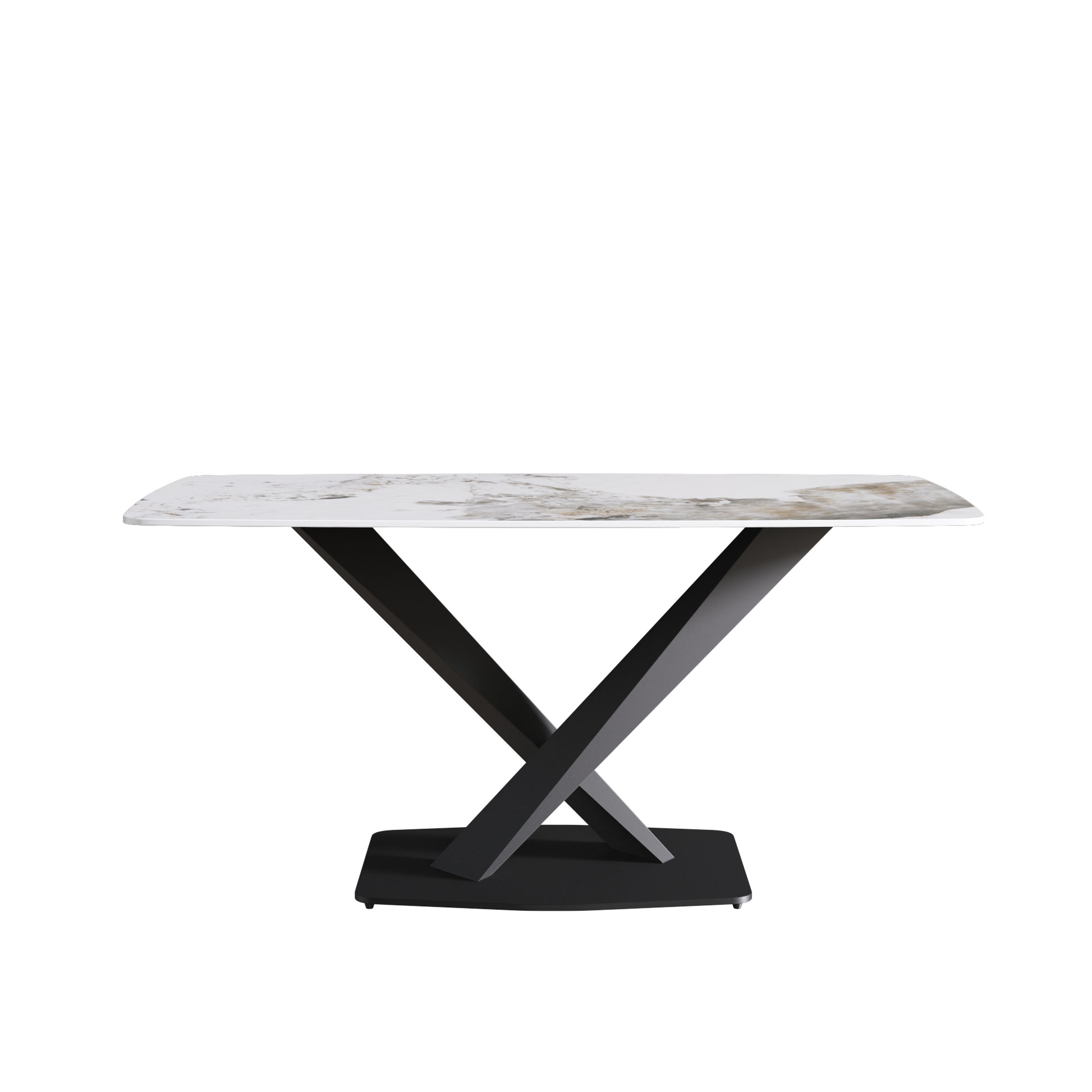 Modern dining table with white marble top and black metal Xbase