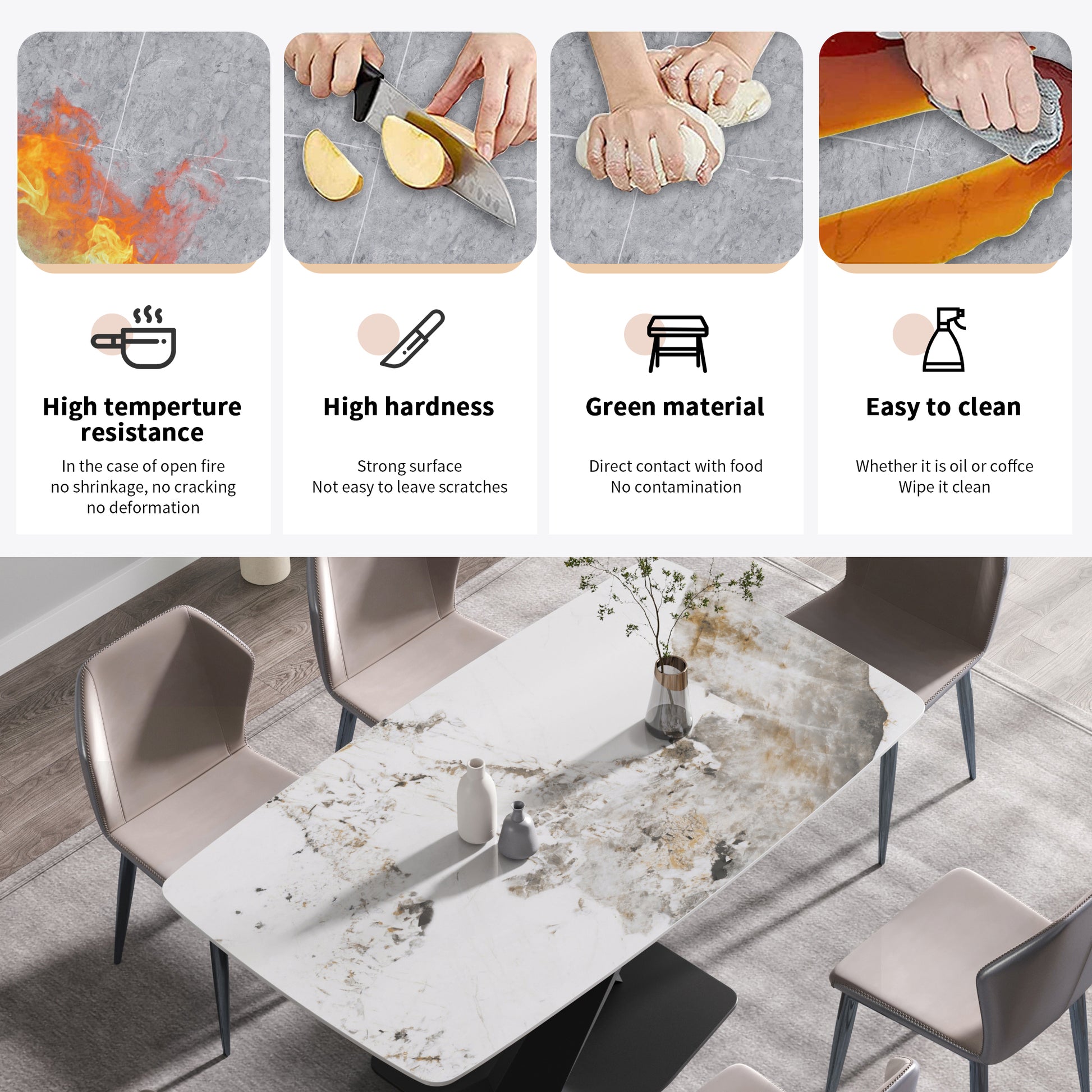 Modern marble top dining table with stoneeffect finish