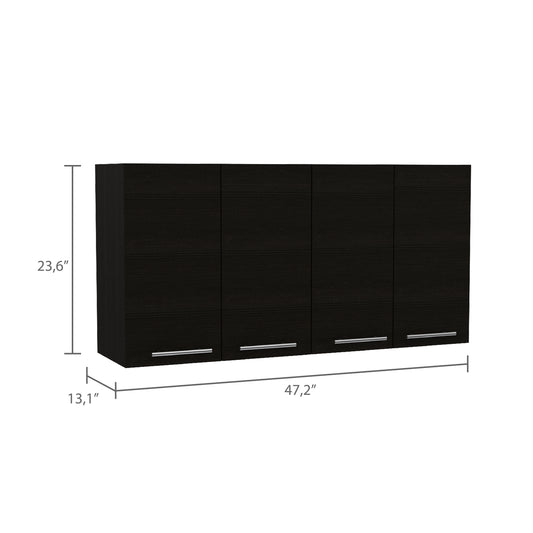 Black wood grain wall cabinet with four doors  W x  H x  D