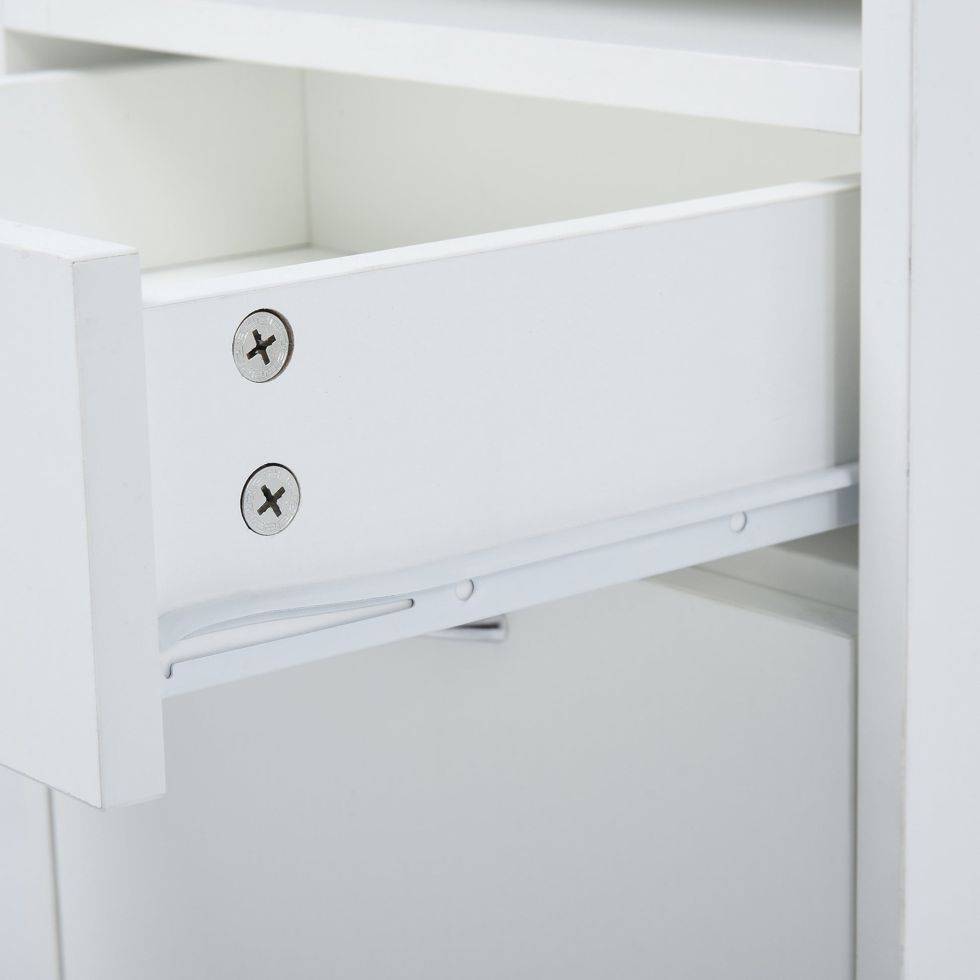 Closeup of white drawer slides