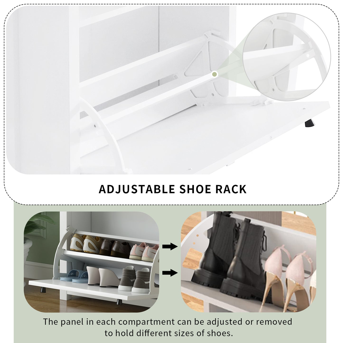 White adjustable shoe rack with multiple tiers