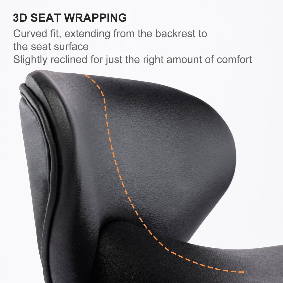 Black leather office chair headrest with D seat wrapping for ergonomic support