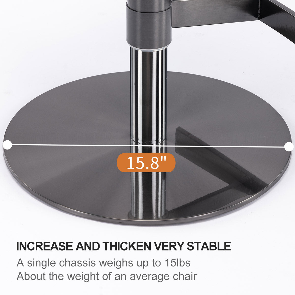 Black metal chair base with inch diameter for stability
