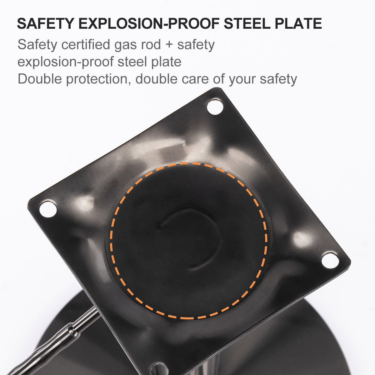 Explosionproof steel plate base with safety gas rod attachment