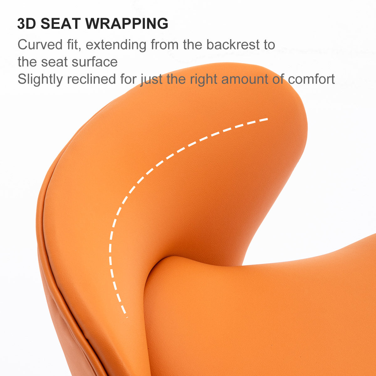 Orange faux leather office chair with D seat wrapping for ergonomic comfort