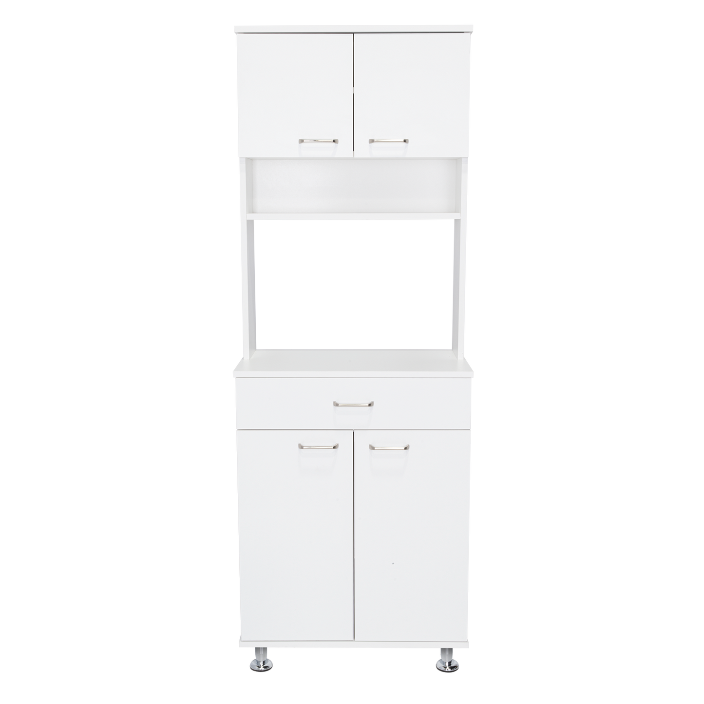 Modern white kitchen cabinet with two top doors and open shelves