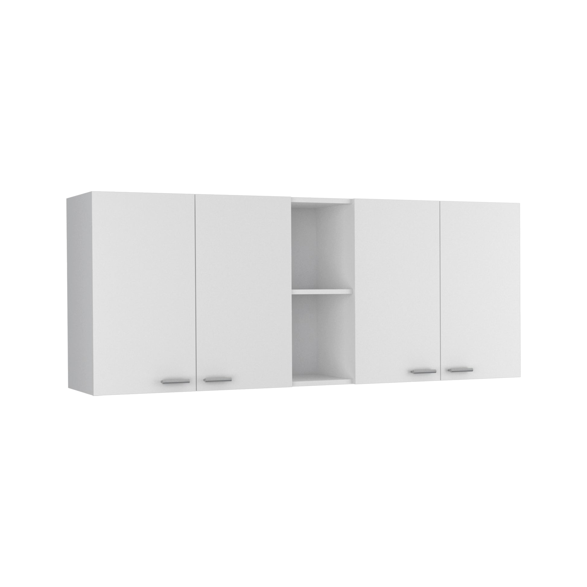 White modern wall cabinet with two doors and open shelf