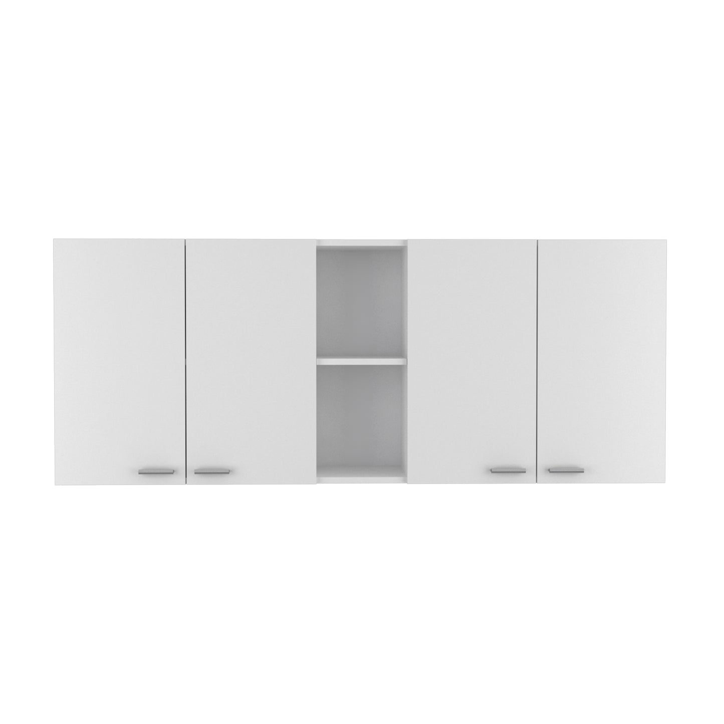 Fourdoor white wall cabinet with open shelf