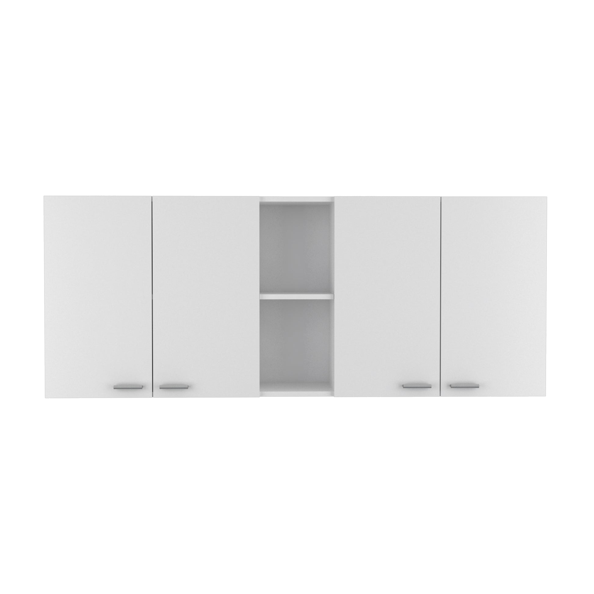 Fourdoor white wall cabinet with open shelf
