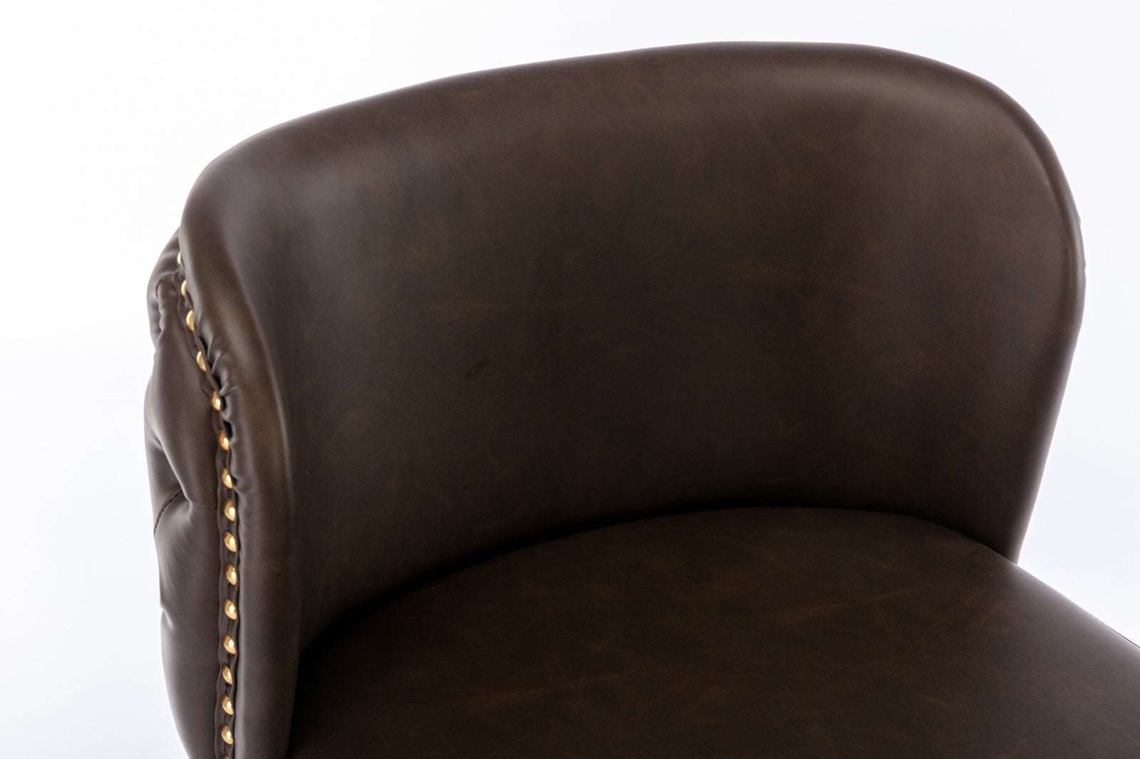 Brown faux leather bar stool with brass nailhead trim detail