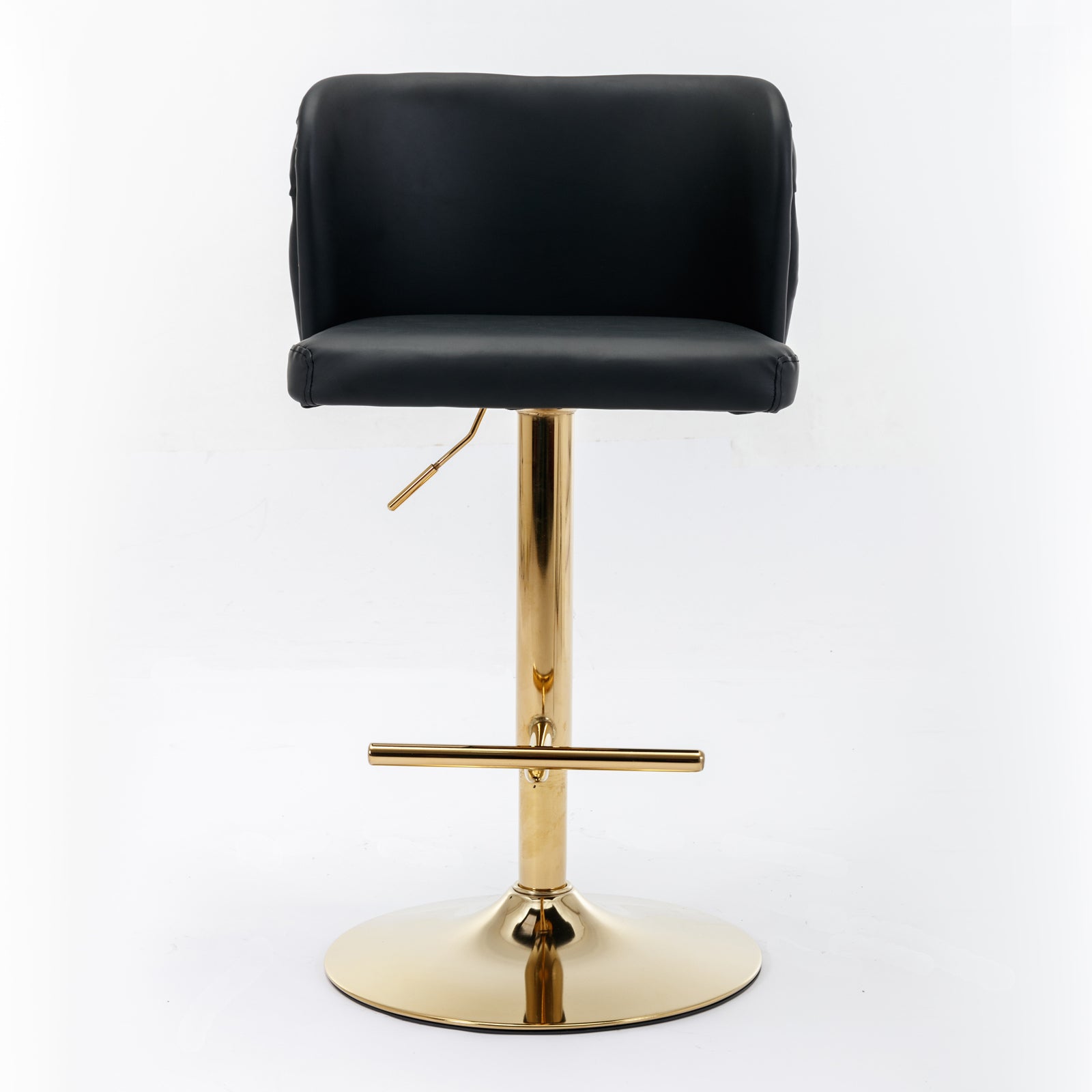 Black faux leather bar stool with gold adjustable base