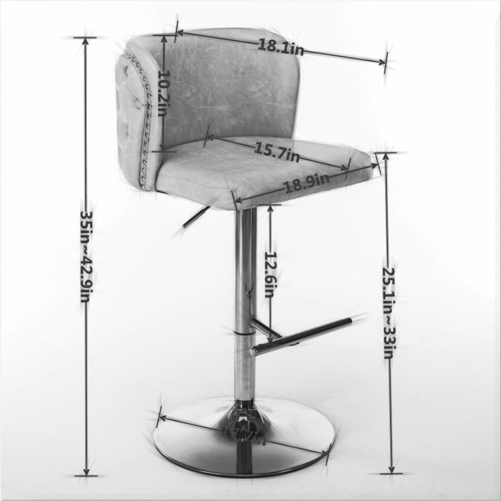 Adjustable height tufted velvet bar stool with chrome base