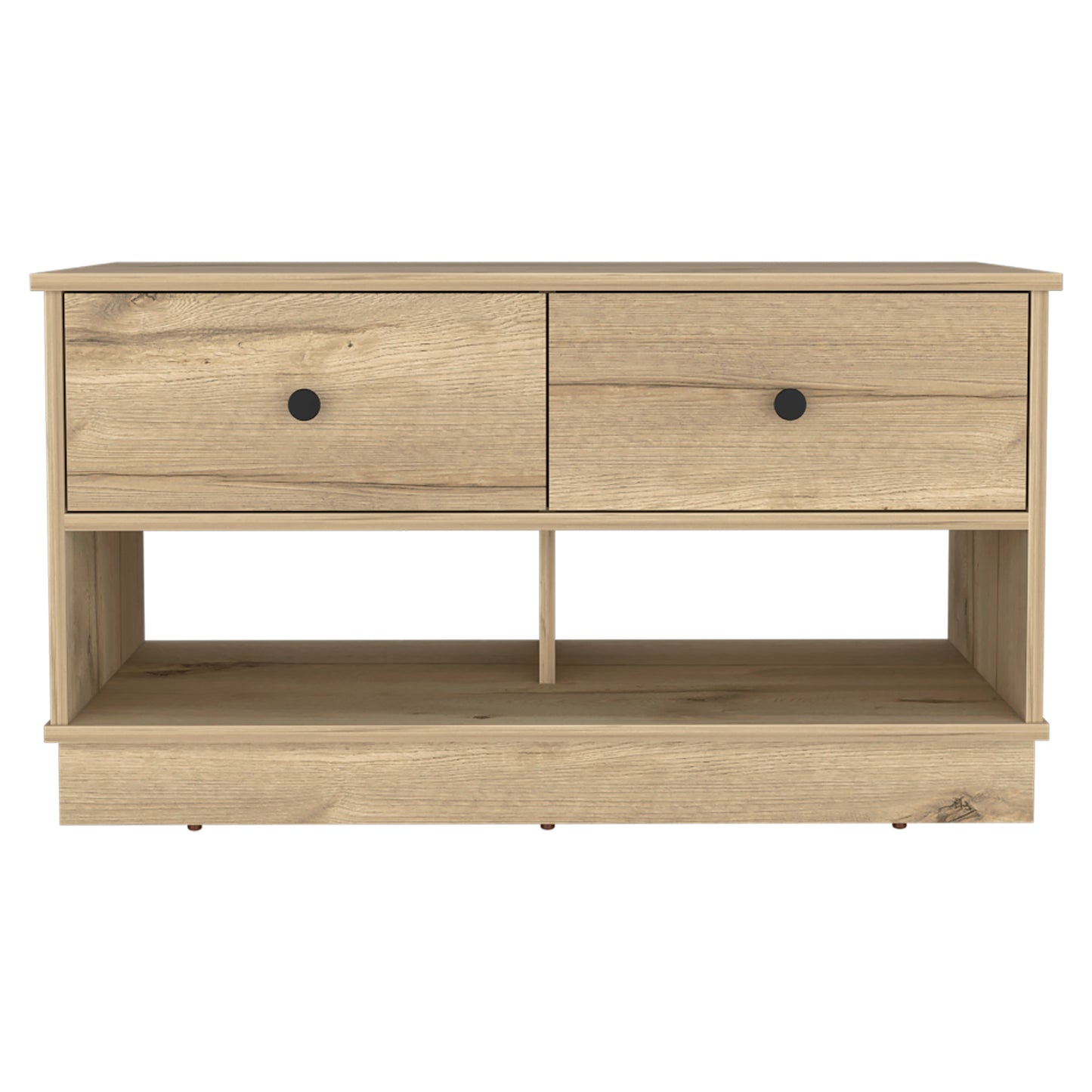 Light oak finish TV stand with two drawers and open shelf