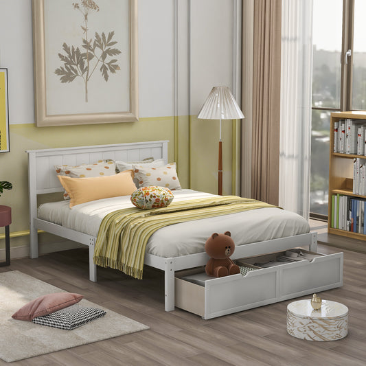 TREATLIFE HOME Full Size Platform Bed with Under-Bed Drawers, Modern Simple Design, White Finish
