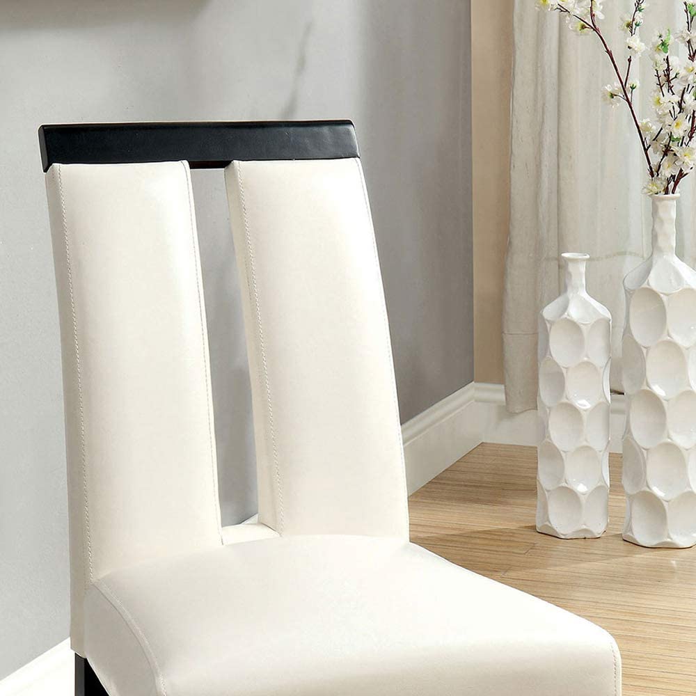 Cream dining chair with black wood accent