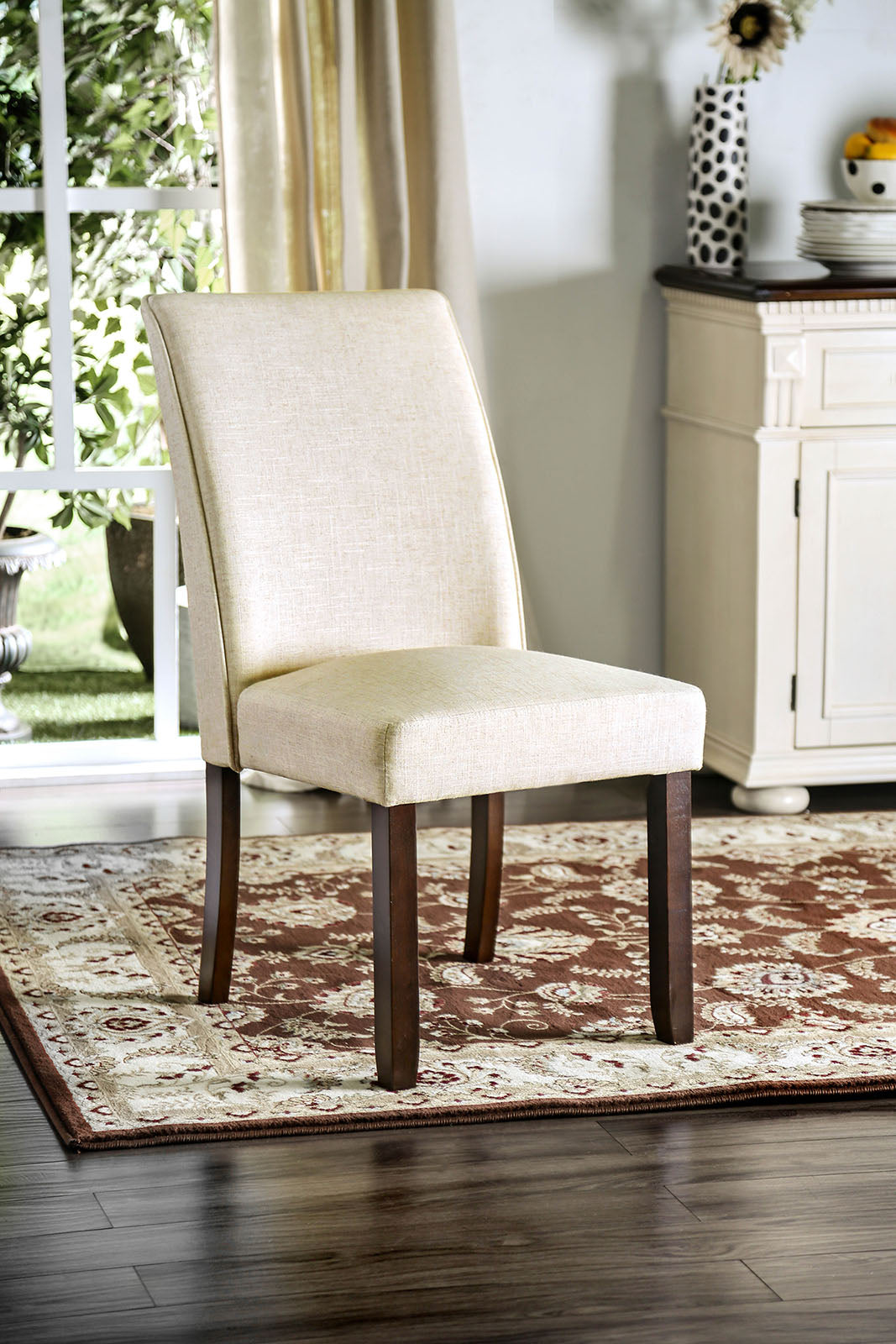 TREATLIFE HOME Set of 2 Contemporary Ivory Upholstered Side Chairs, Solid Wood Frame with Padded Cushion Seat for Dining Room