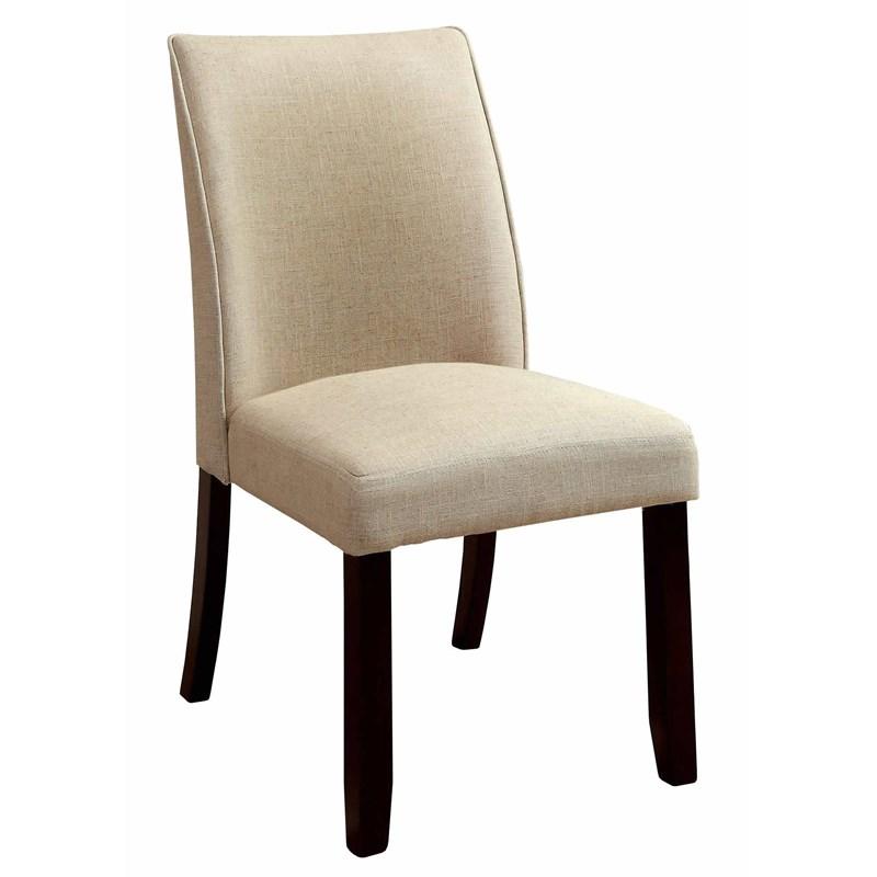 Cream upholstered dining chair with dark wood legs