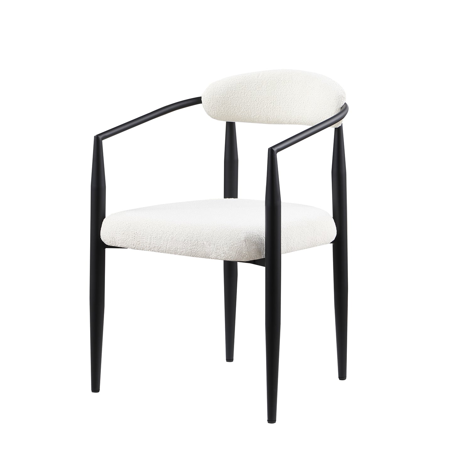 White boucle armchair with black metal frame