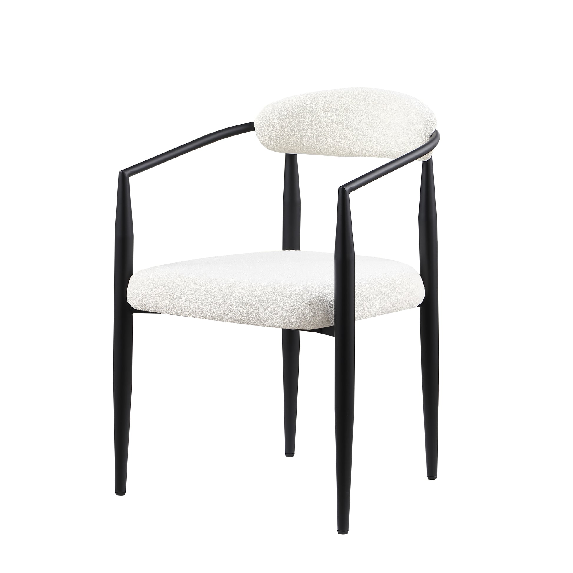 White boucle armchair with black metal frame