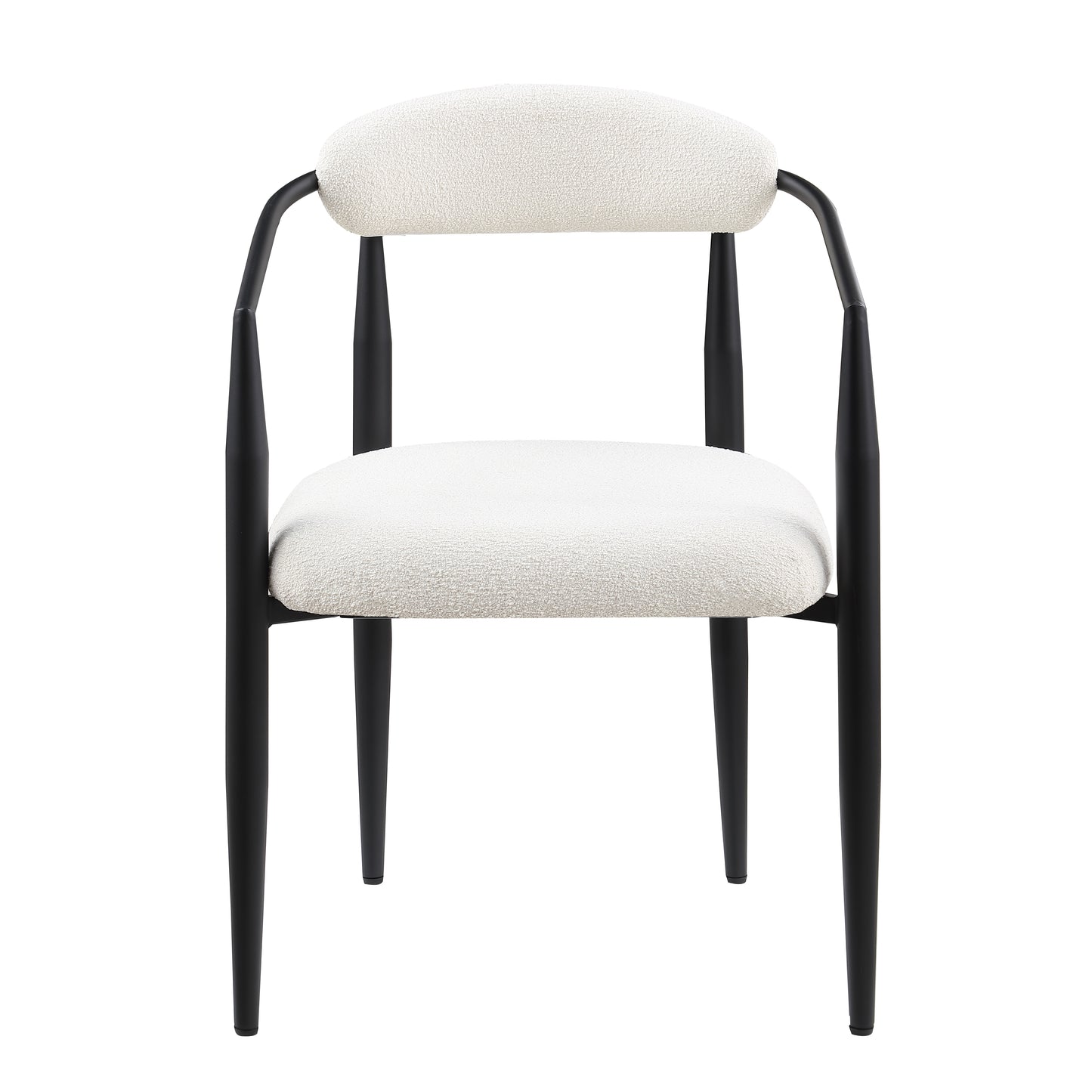 Textured cream boucle armchair with sleek black metal legs
