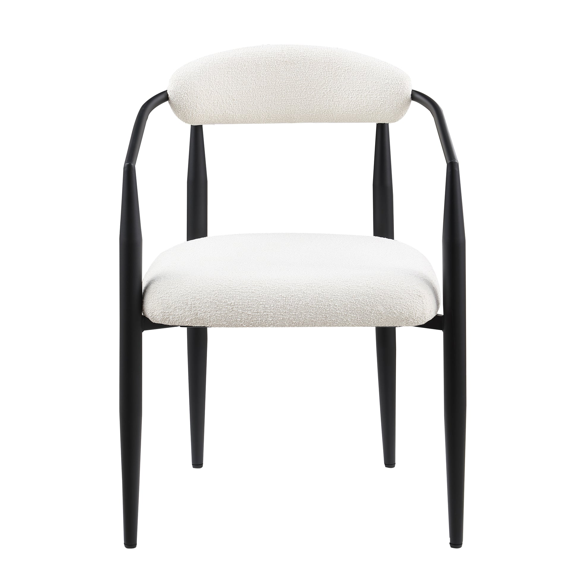 Textured cream boucle armchair with sleek black metal legs