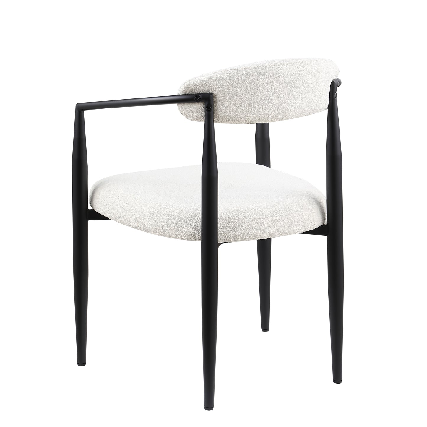 Cream boucle dining chair with black metal frame