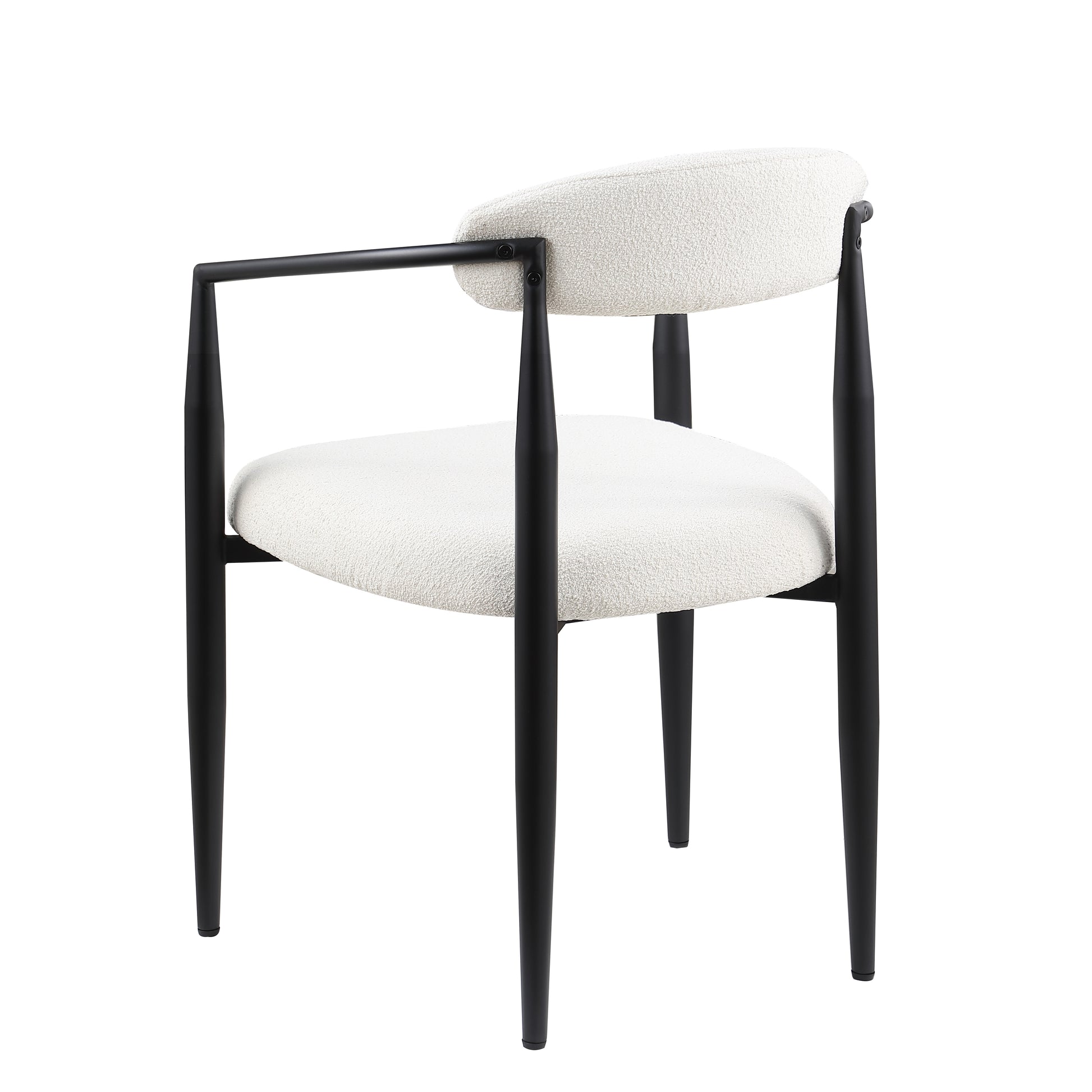 Cream boucle dining chair with black metal frame