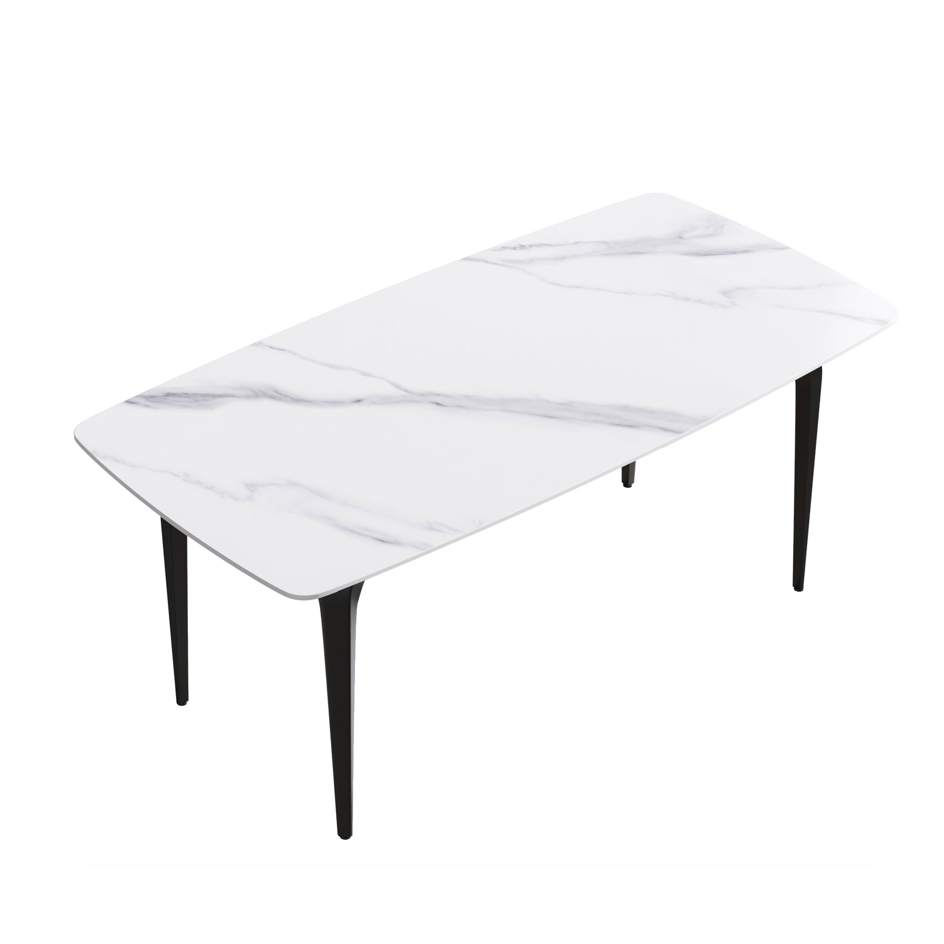 Rectangular marble dining table with black tapered legs