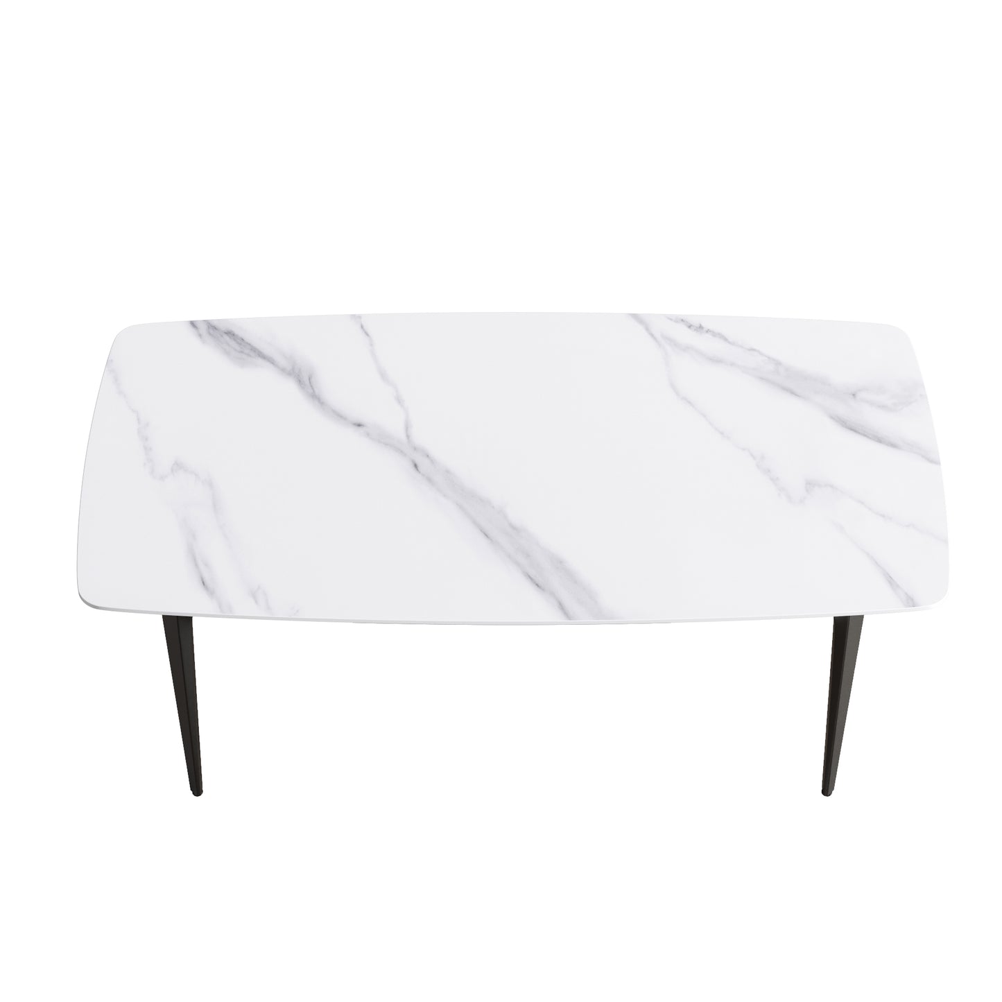 White marble top coffee table with black tapered legs