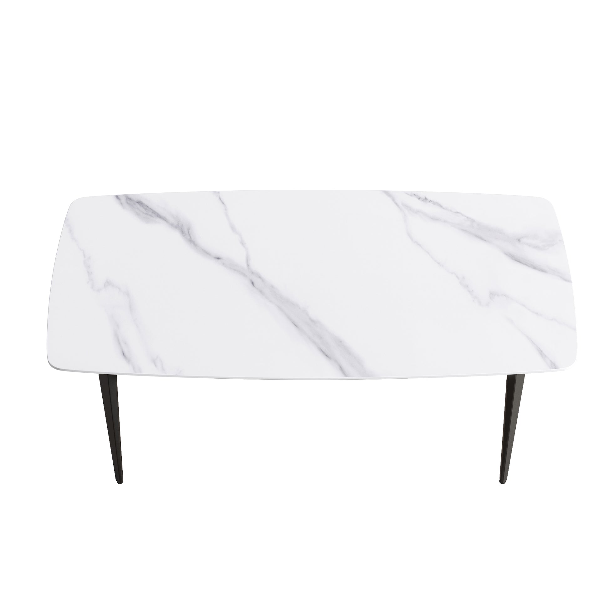 White marble top coffee table with black tapered legs
