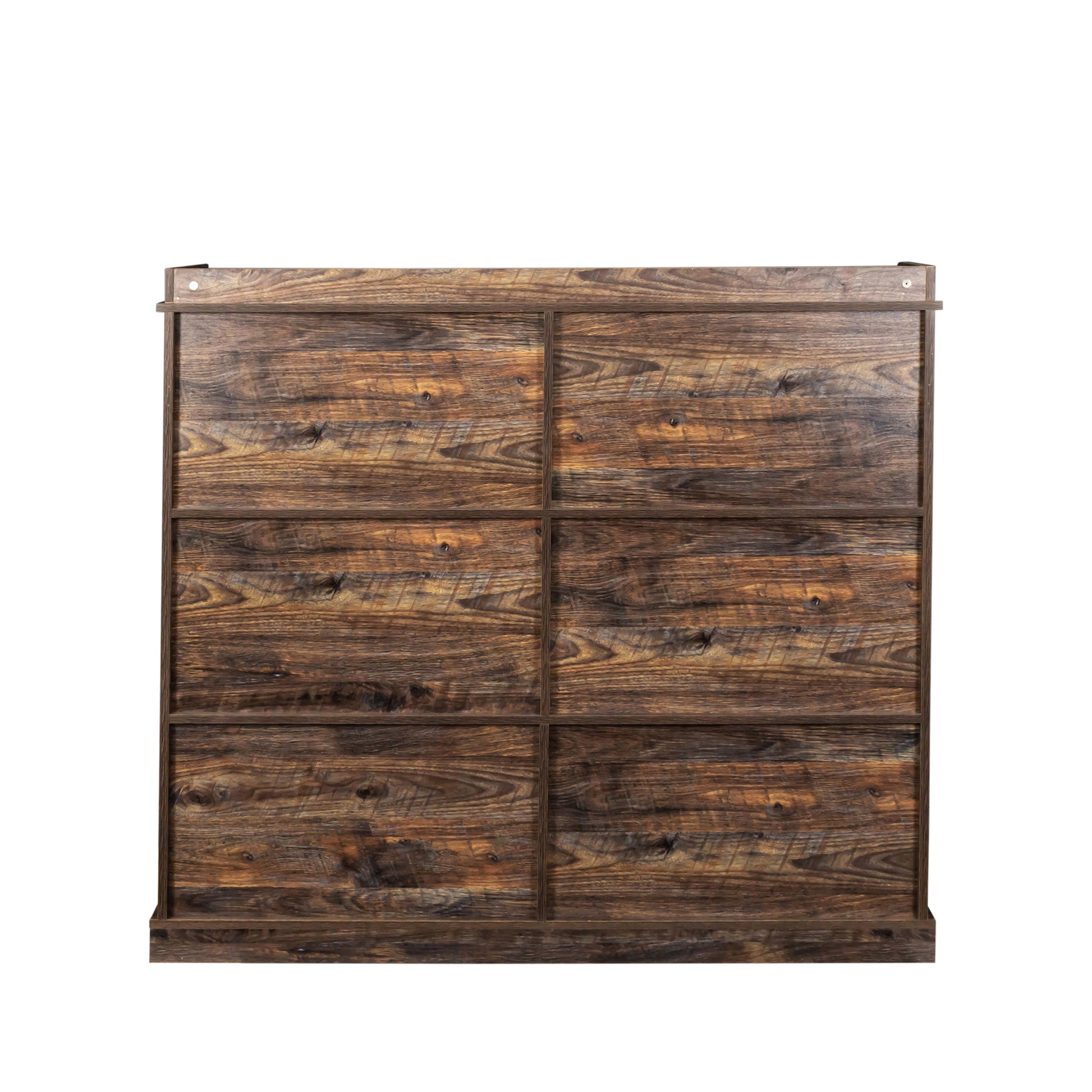 Rustic wood storage cabinet with eight drawers and dark wood finish