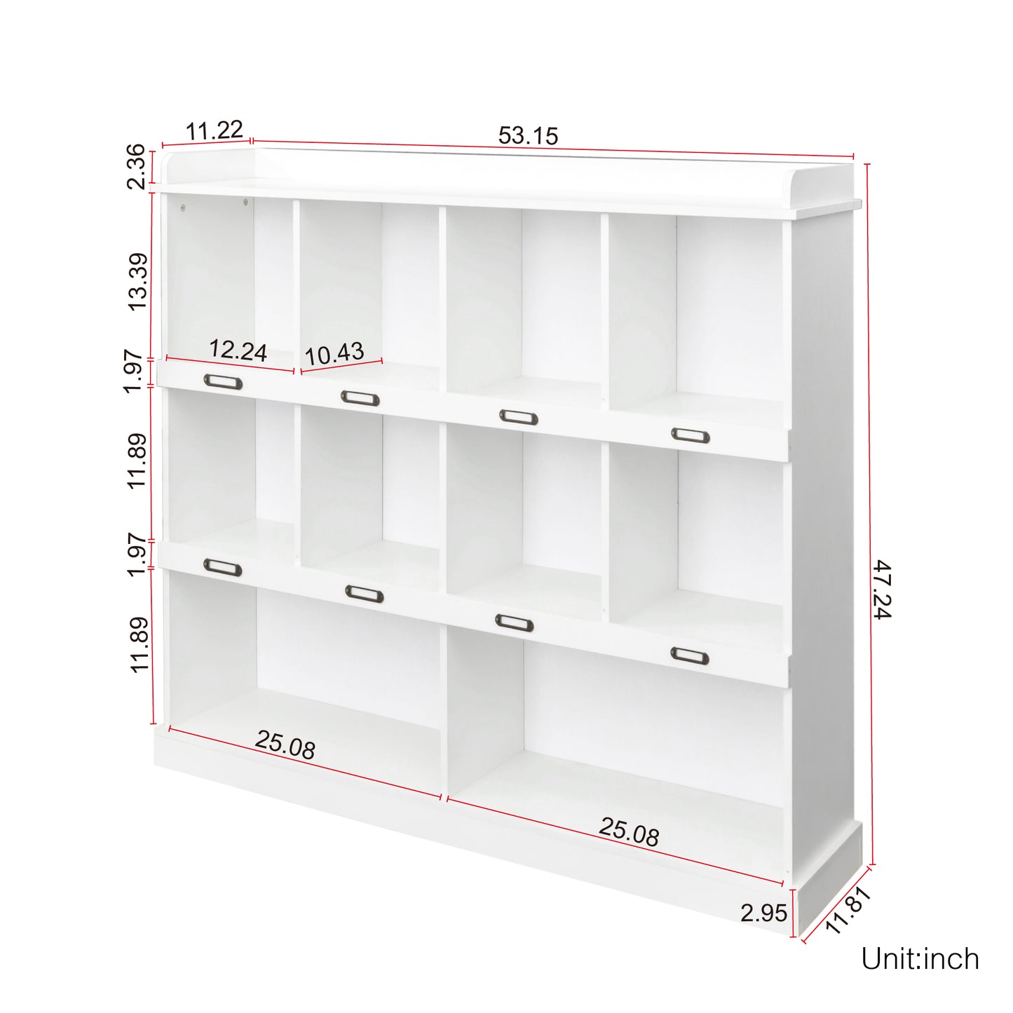 White wood bookshelf with  cube compartments