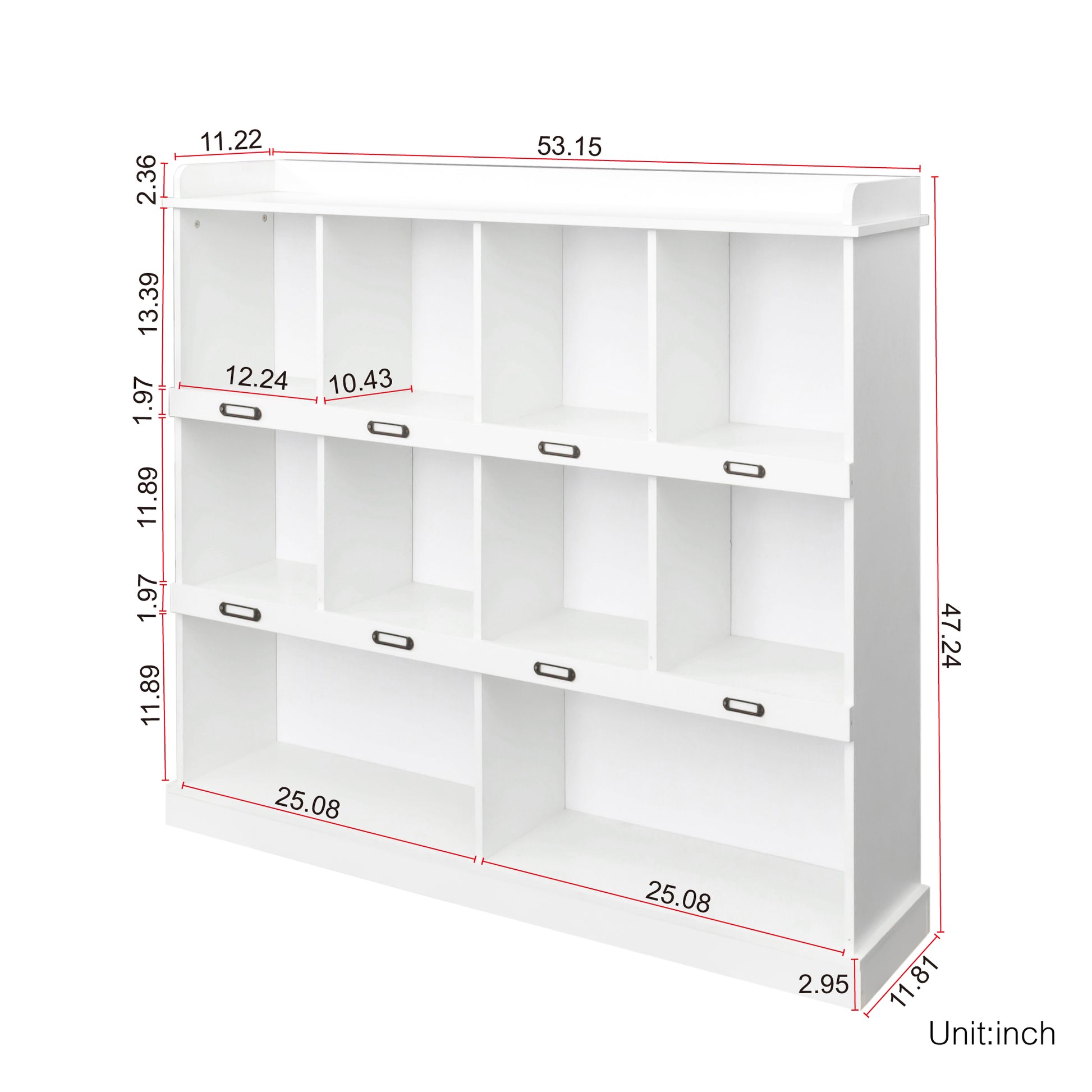 White wood bookshelf with  cube compartments