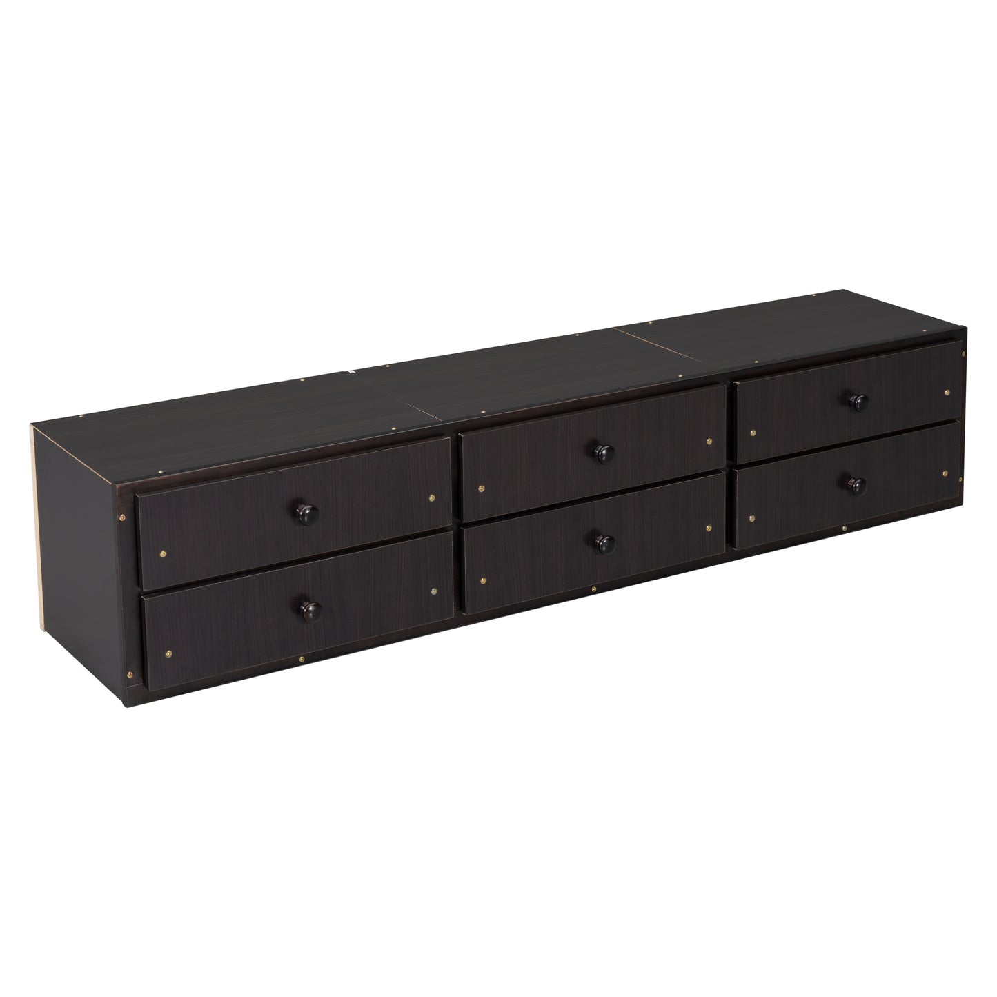 Dark brown drawer dresser with black knobs
