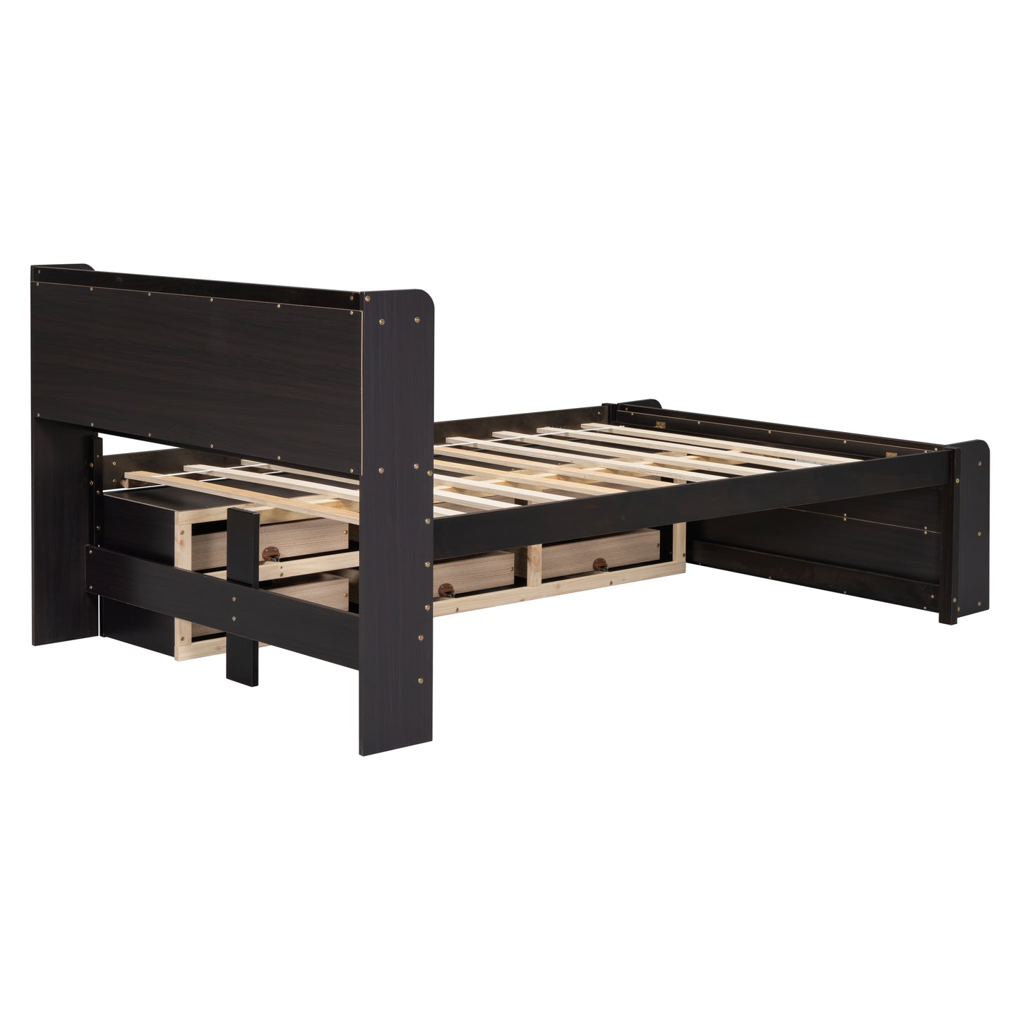 Dark brown twin bed frame with builtin storage drawers