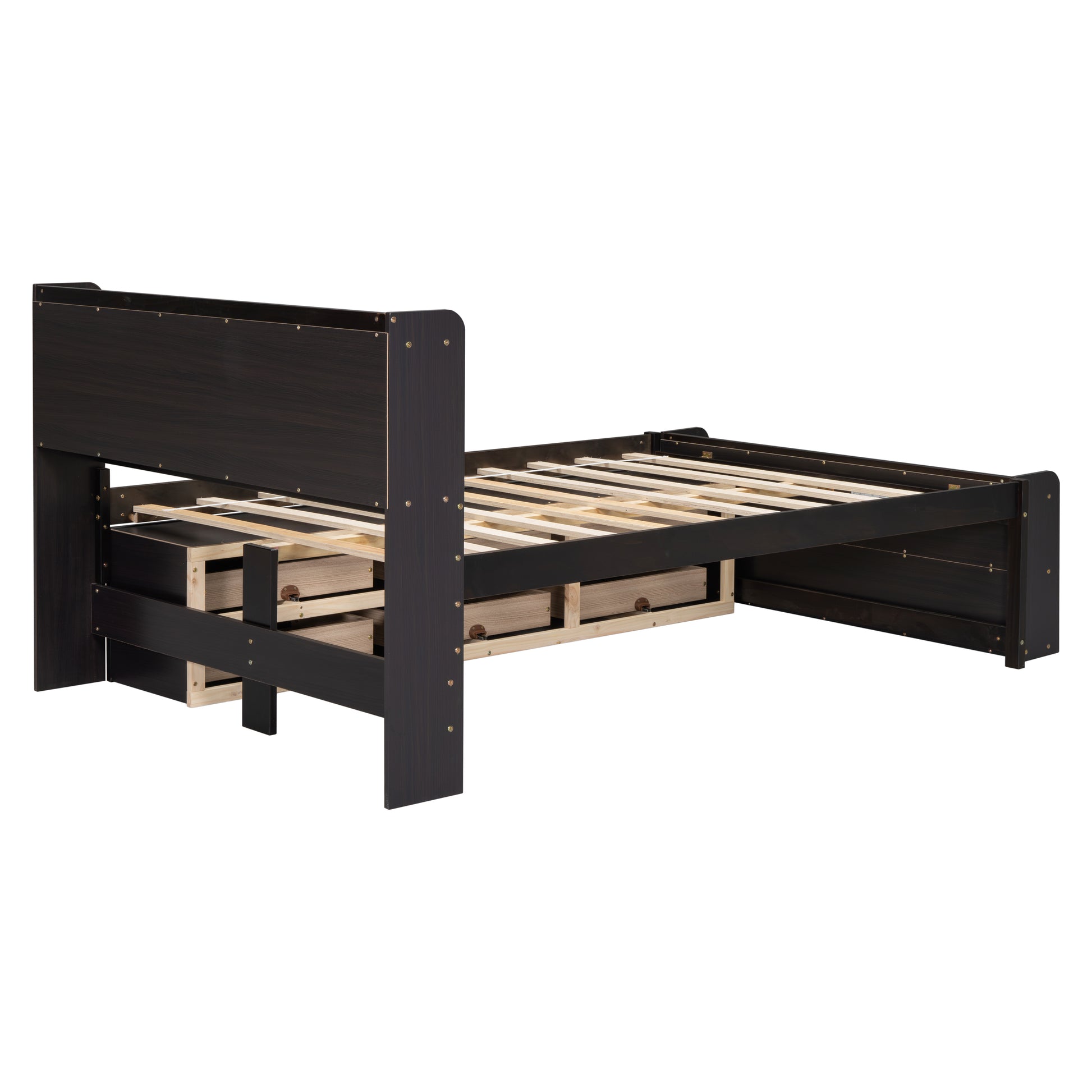 Dark brown twin bed frame with builtin storage drawers