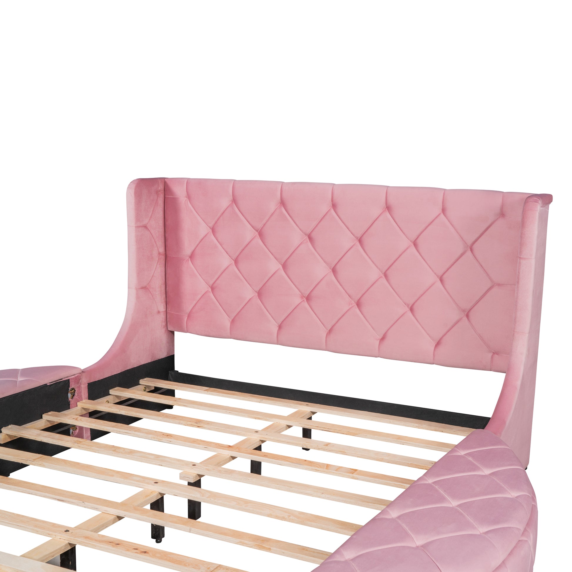 Pink velvet tufted headboard bed frame